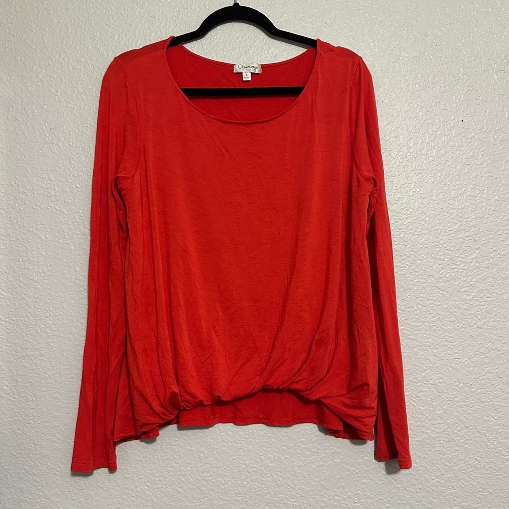 Olsenboye Womens Red Long Sleeve Gathered Twist Front Top Large